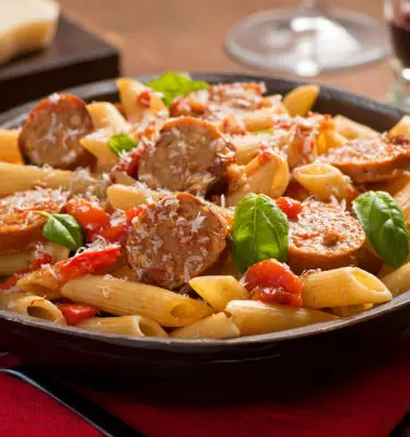 Apple Pasta with Kielbasa and Hot Pepper Olive Oil Recipe