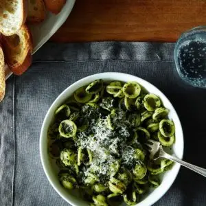 Arugula Pesto Orecchiette with Garlic Olive Oil Recipe