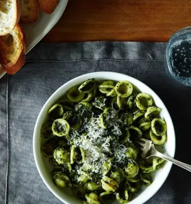 Arugula Pesto Orecchiette with Garlic Olive Oil Recipe
