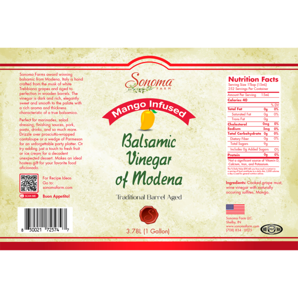 Balsamic Vinegar | Flavor Infused | <b>Mango</b> | 1 Gallon / 3.8 Liters