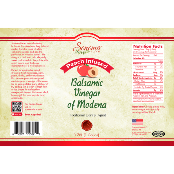 Balsamic Vinegar | Flavor Infused | <b>Peach</b> | 1 Gallon / 3.8 Liters