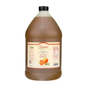 one gallon jug of blood orange olive oil - front side