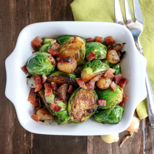 Brussels Sprouts with Onion, Bacon and Garlic Infused Olive Oil Recipe