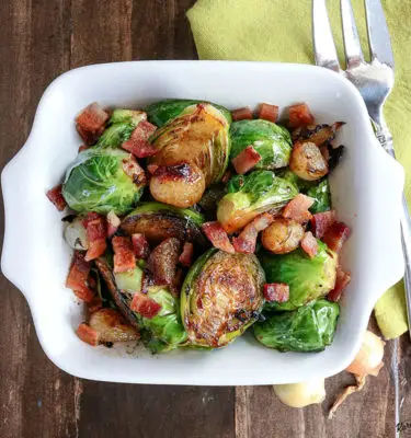 Brussels Sprouts with Onion, Bacon and Garlic Infused Olive Oil Recipe