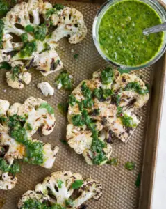 Cauliflower Steaks with Lemon Olive Oil and Parsley Pistachio Topping Recipe