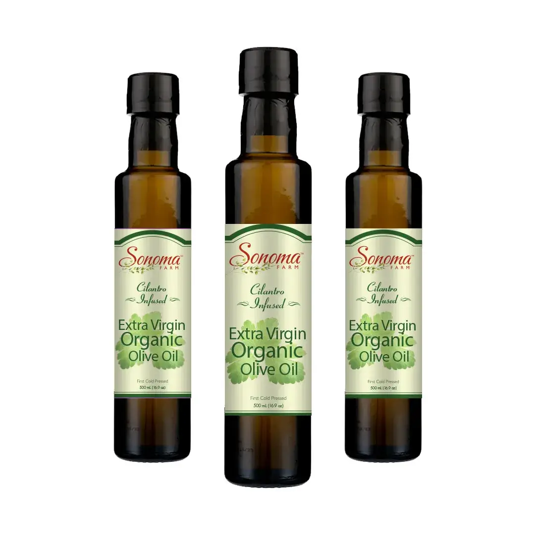 Three Pack of Organic Cilantro Extra Virgin Olive Oil - 500 mL Bottles