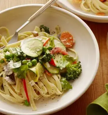 Farmers Market Pasta Primavera Made with Organic Olive Oil Recipe