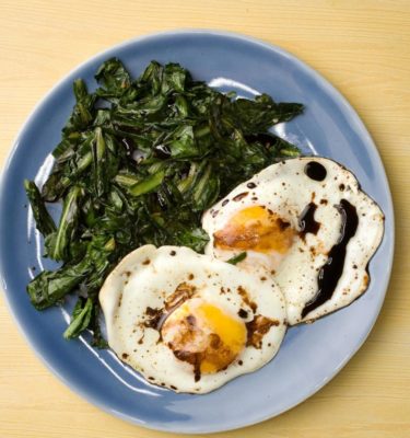 Fried Eggs With Wilted Greens and Balsamic Recipe