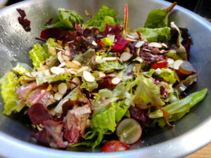 Garlic Olive Oil, Almond and Grape Mixed Greens Salad Recipe