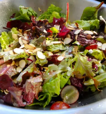 Garlic Olive Oil, Almond and Grape Mixed Greens Salad Recipe