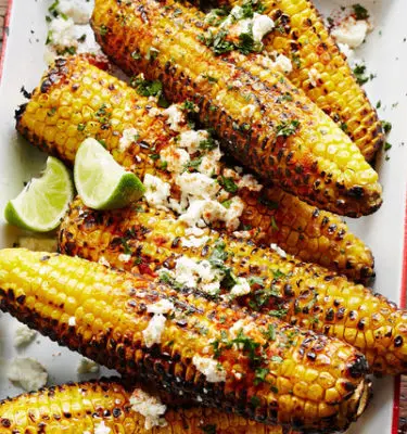 Grilled Corn with Feta Topped with Lime Infused Olive Oil Recipe