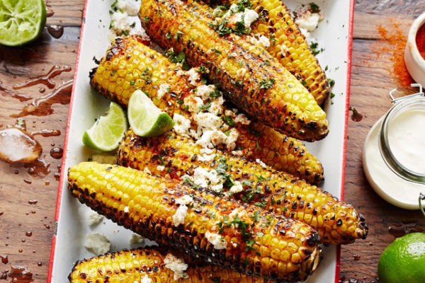 Grilled Corn with Feta Topped with Lime Infused Olive Oil Recipe