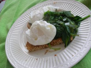 Poached Eggs, Spinach, Walnuts with Blood Orange Olive Oil Recipe