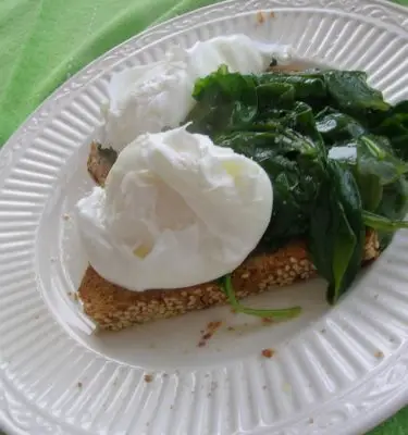 Poached Eggs, Spinach, Walnuts with Blood Orange Olive Oil Recipe