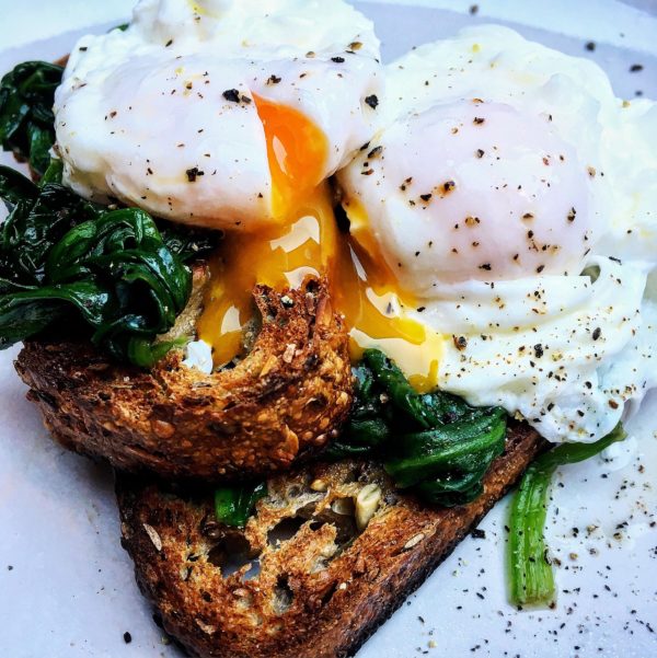 Poached Eggs with Spinach and Rosemary / Basil Infused Olive Oil Recipe