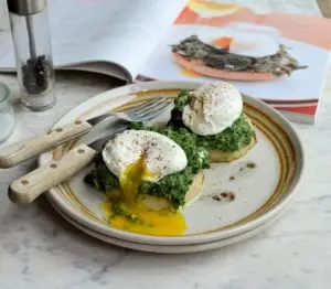Poached Eggs with Spinach and Sage Rosemary Olive Oil Recipe