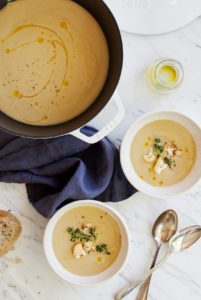 Roasted Cauliflower Soup with Garlic Olive Oil Recipe