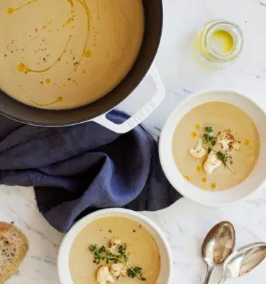 Roasted Cauliflower Soup with Garlic Olive Oil Recipe