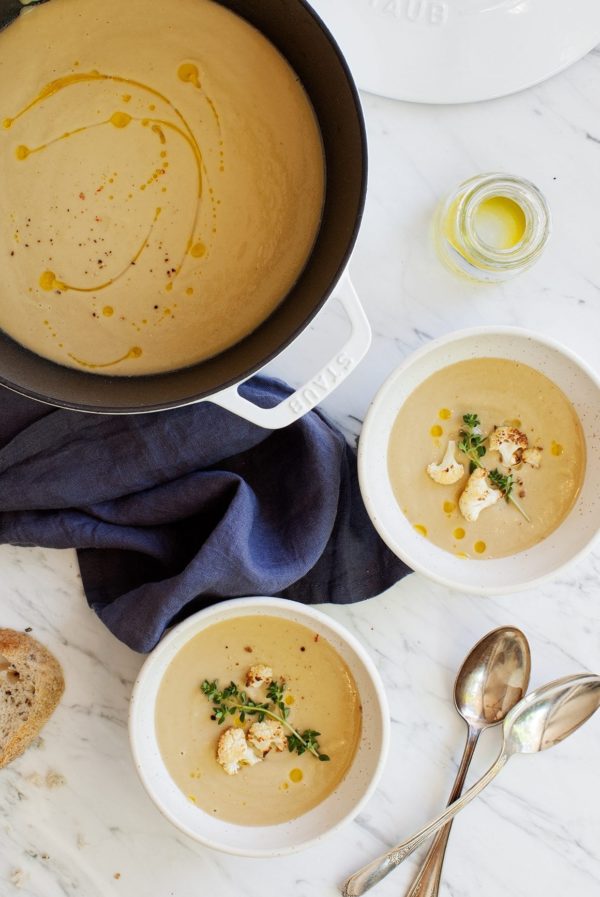 Roasted Cauliflower Soup with Garlic Olive Oil Recipe