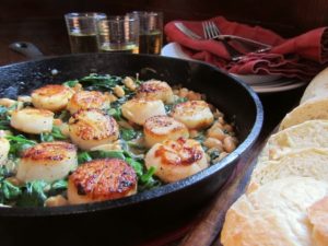 Seared Scallops in Grape Seed Oil  with Tuscan Beans Recipe