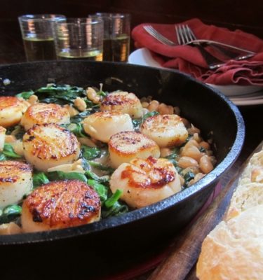 Seared Scallops in Grape Seed Oil  with Tuscan Beans Recipe