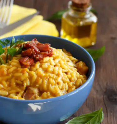 Sonoma Farm Bacon Risotto with Garlic Infused Olive Oil Recipe
