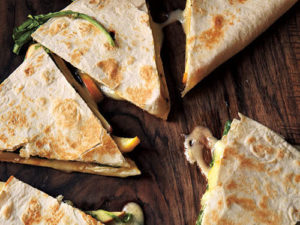 Tex-Mex Candy Jalapenos Peach and Brie Quesadillas