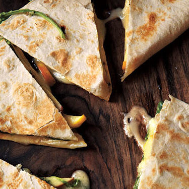 Tex-Mex Candy Jalapenos Peach and Brie Quesadillas