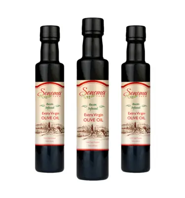 3 pack of 500ml bottles of bacon flavor infused extra virgin olive oil