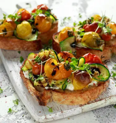 Grilled Tomato with Mascarpone Cheese and Drizzled with Balsamic