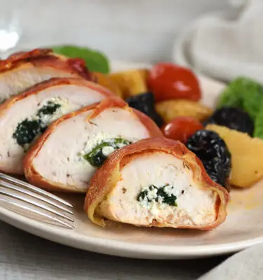 Pancetta Wrapped Stuffed Chicken Rolls with Garlic Infused Olive Oil Recipe