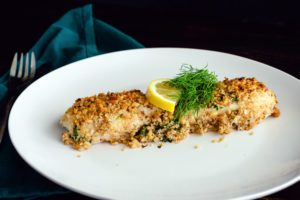 Corn Flake Crusted Halibut with Strawberry Balsamic Greek Yogurt Recipe