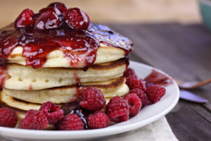 Buttermilk Oat Pancakes with Balsamic Raspberry Topping Recipe