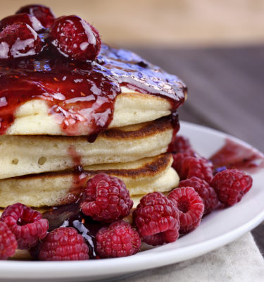 Buttermilk Oat Pancakes with Balsamic Raspberry Topping Recipe