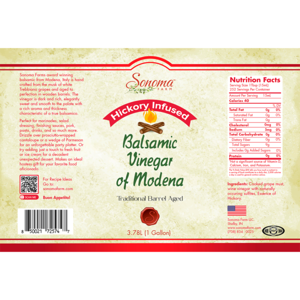 Balsamic Vinegar | Flavor Infused | <b>Hickory</b> | 1 Gallon / 3.8 Liters
