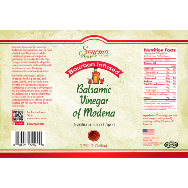 Balsamic Vinegar | Flavor Infused | <b>Bourbon</b> | 1 Gallon / 3.8 Liter