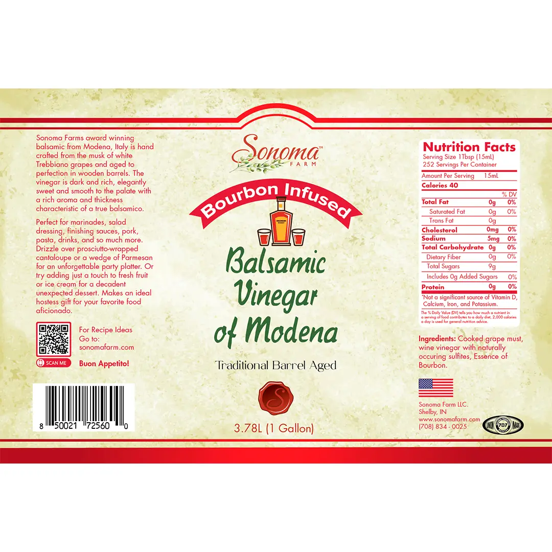 Balsamic Vinegar | Flavor Infused | <b>Bourbon</b> | 1 Gallon / 3.8 Liter