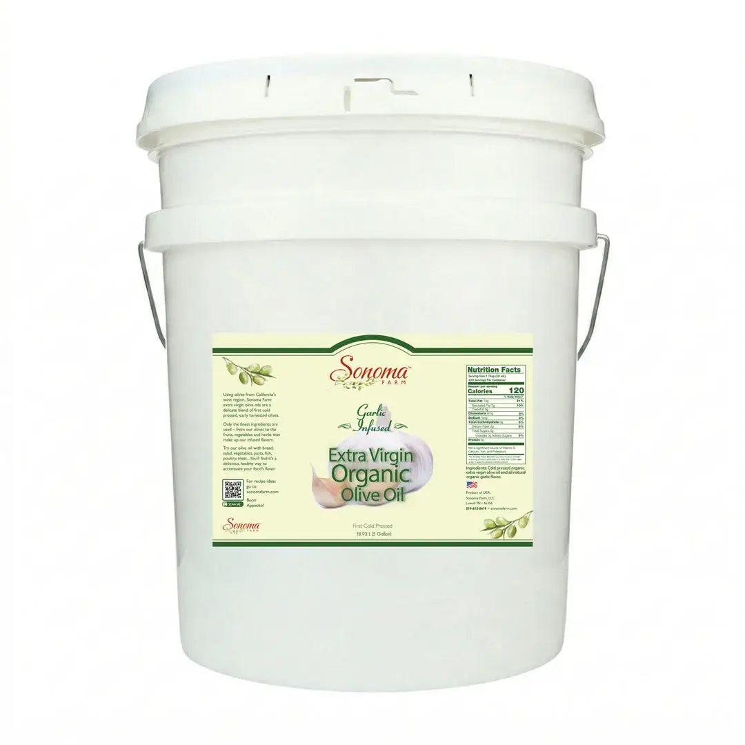 Organic Garlic infused extra virgin olive oil - 5 gallon pail