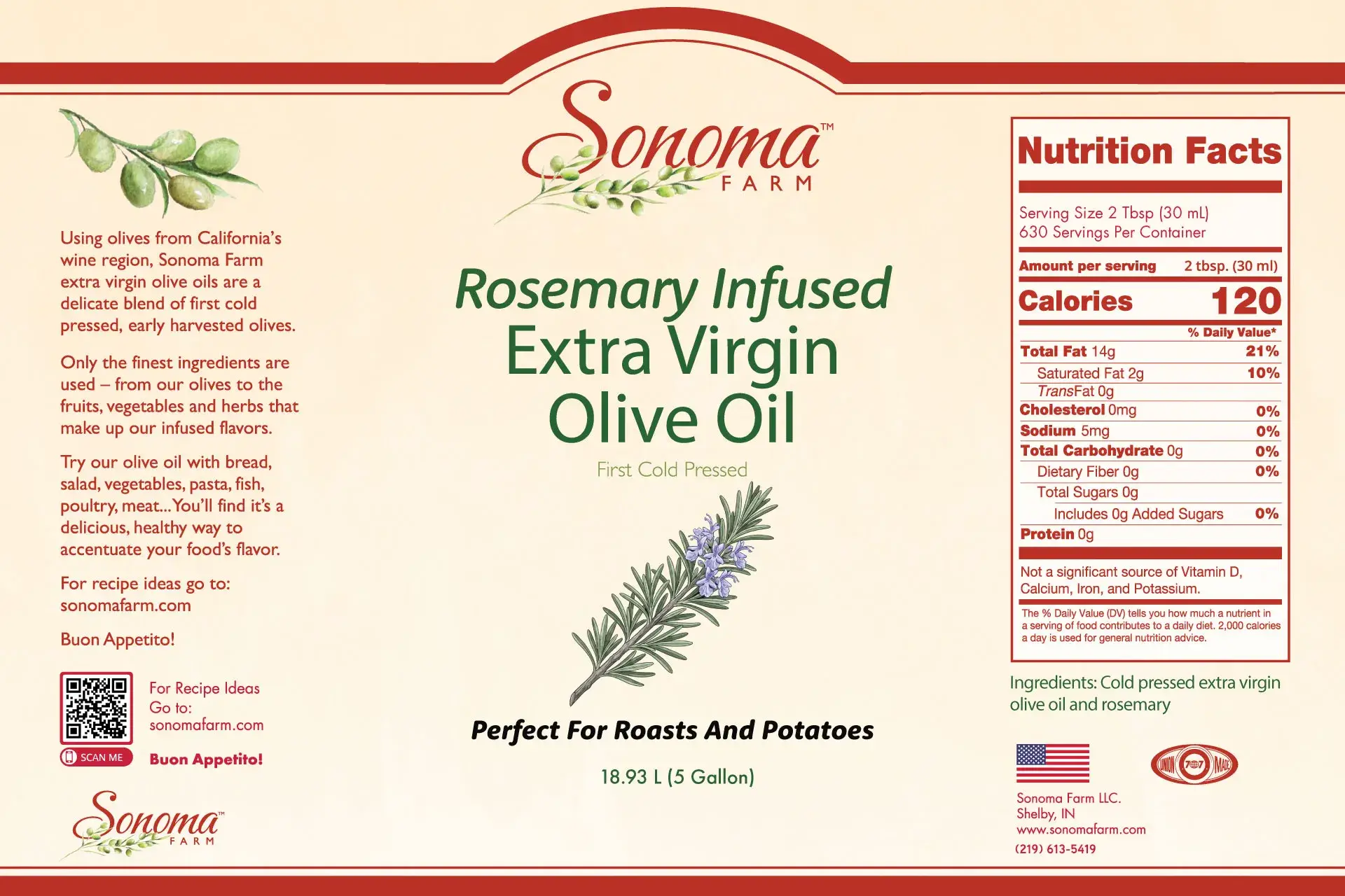 EVOO Rosemary - 5 Gallon Label