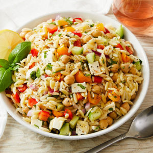 Orzo Pasta Salad Lemon Olive Oil Chickpeas Cherry Tomatoes Recipe