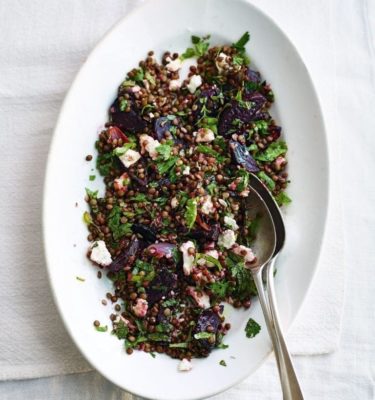 Warm Beetroot Garlic Olive Oil Lentil Salad Recipe