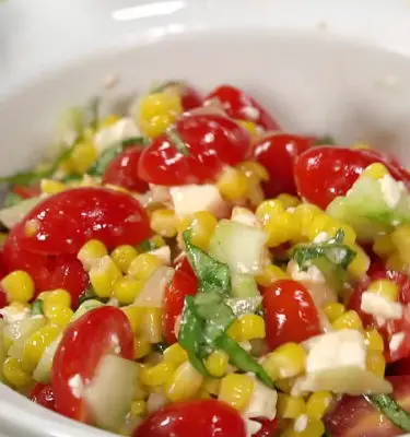 White Balsamic Cucumber Corn Tomato Salad Recipe