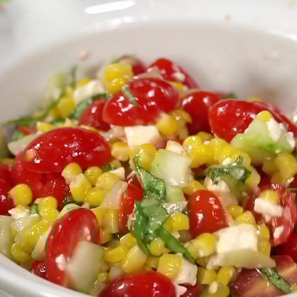 White Balsamic Cucumber Corn Tomato Salad Recipe