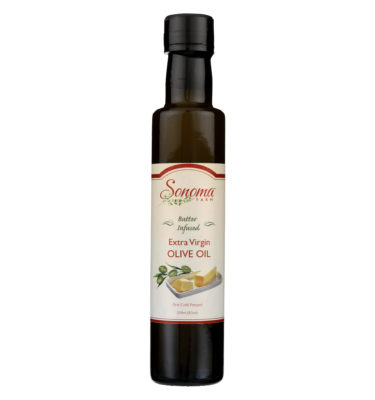 250 ml bottles of Butter Infused Extra Virgin Olive Oil, front of bottle