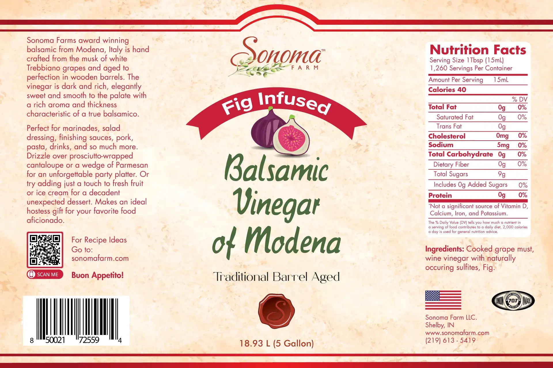 Fig Infused Balsamic Vinegar - 5 Gallon Label