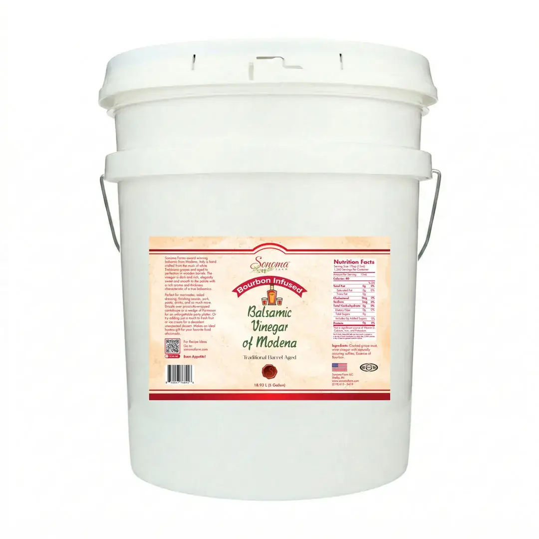 Sonoma Farm Bourbon Infused Balsamic Vinegar 5 gallon bulk food service pail