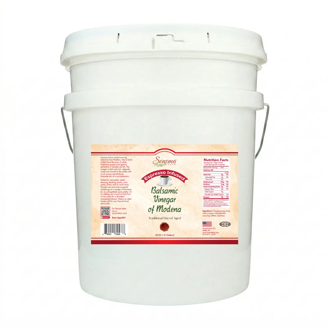 5 Gallon Pale of Espresso Infused Balsamic Vinegar - Bulk / Wholesale