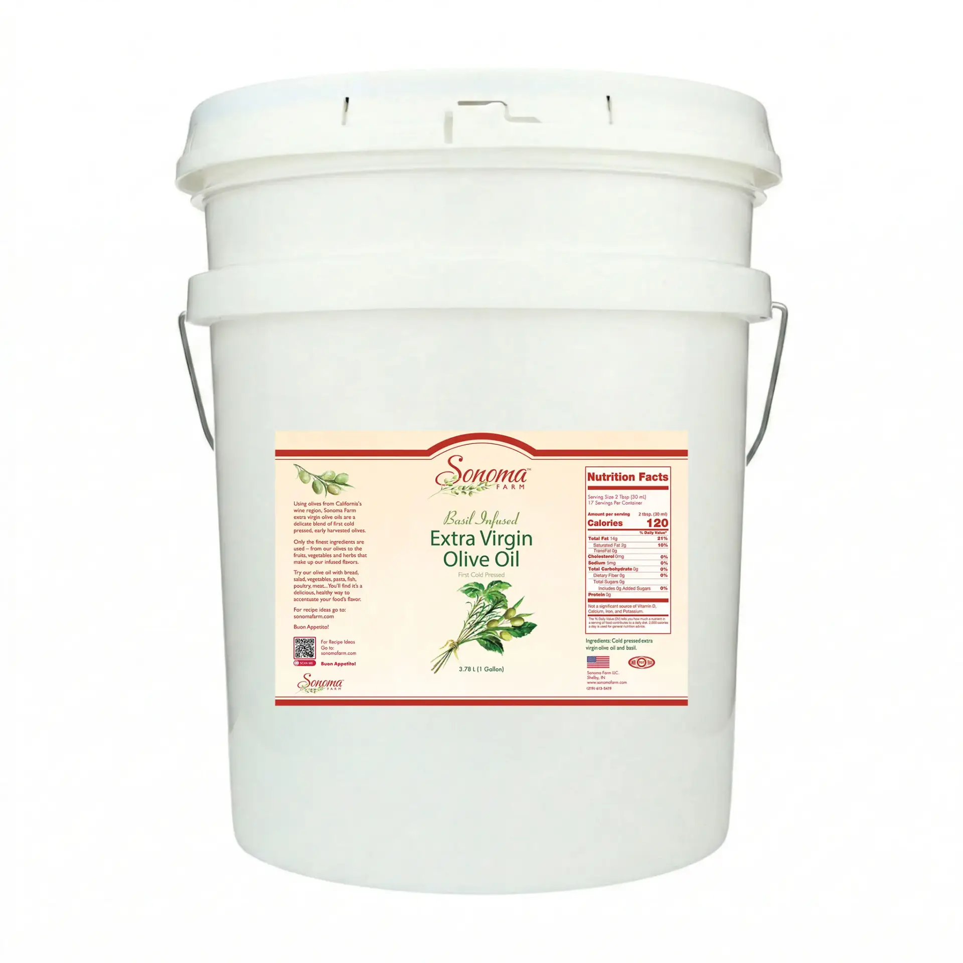 Basil infused extra virgin olive oil - 5 gallon pail