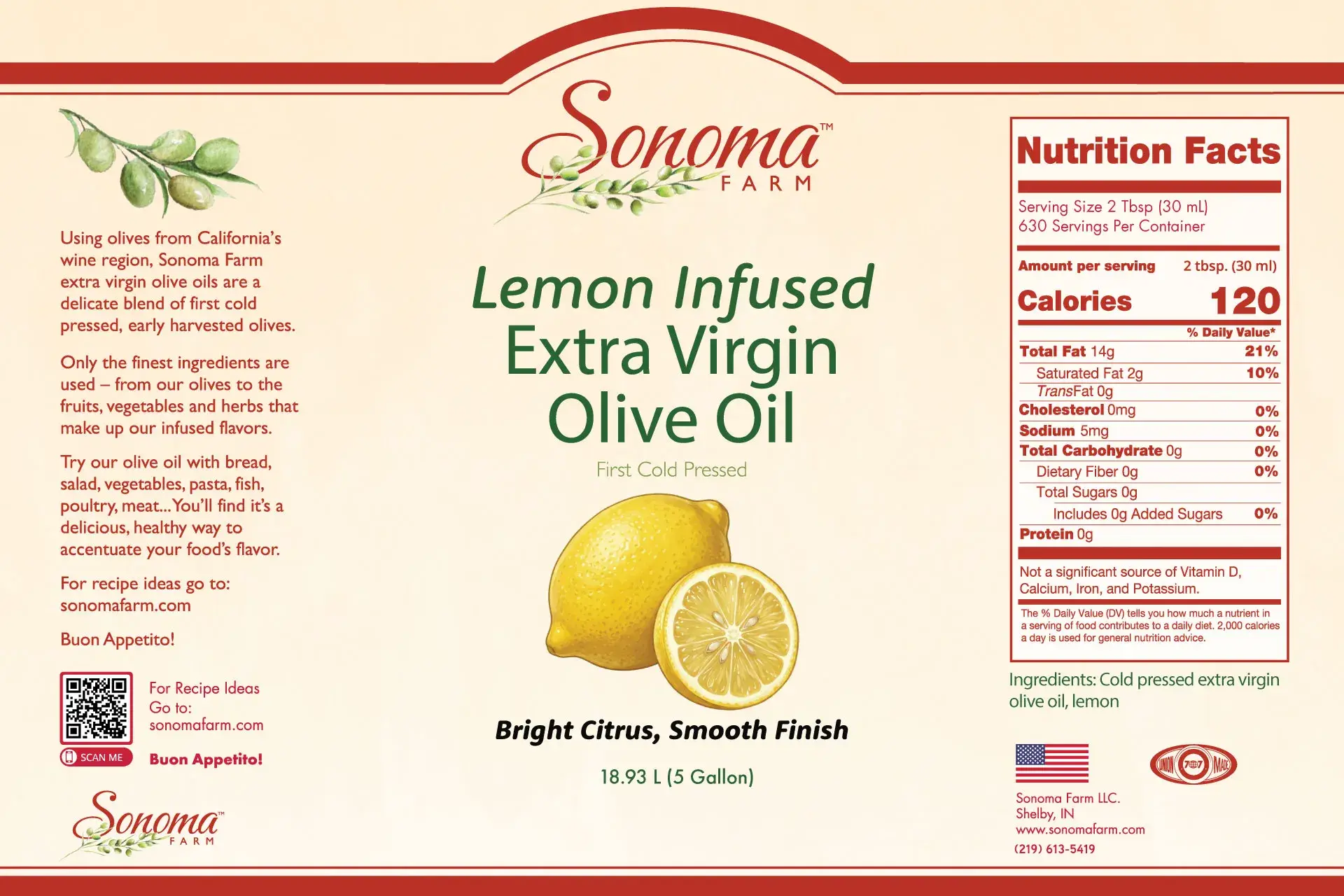 EVOO Lemon - 5 Gallon Label