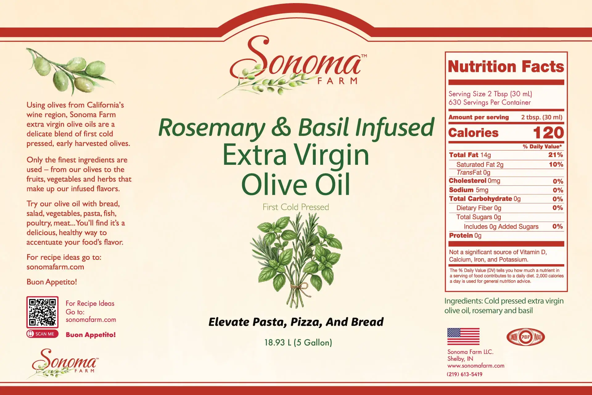 EVOO Rosemary and Basil- 5 Gallon Label